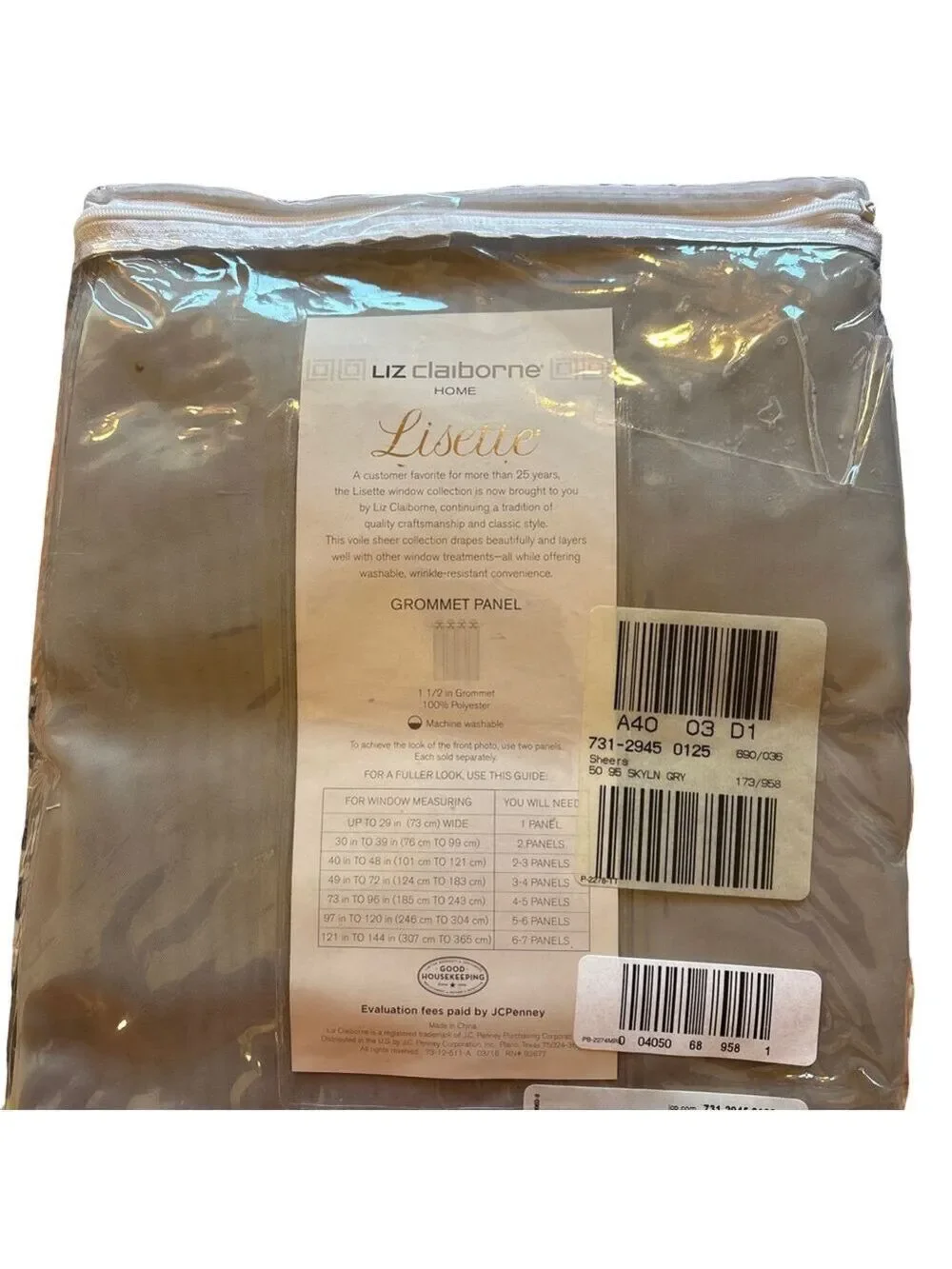 Liz Claiborne Grey Sheer Curtain Panel 50x95